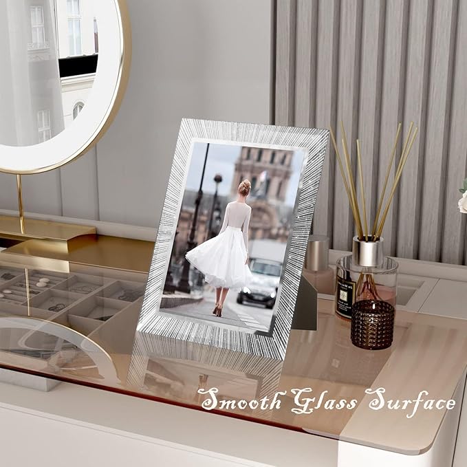 8x10 Picture Frame Glass 2 Pack, Sparkly Glitter Photo Frame 8 x 10 Mirror Crystal Wedding Gift Wall and Tabletop Display