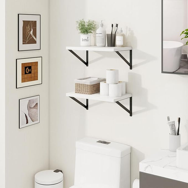 Axeman Deep Floating Shelves | 16 Inch White Wall Shelves Set of 2 | 10 Inch Deep Wood Floating Shelves for Wall | 16" W x 10" D White Shelves for Living Room Bathroom Kitchen