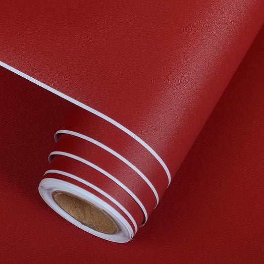 AbaBoorty 196''x15.8'' Peel and Stick Dark Red Adhesive Wall Paper Decorative Solid Color Wallpaper for Kitchen Thick Dark Contact Paper Self Adhesive Textured Red Wallpaper Decorative Vinyl Roll