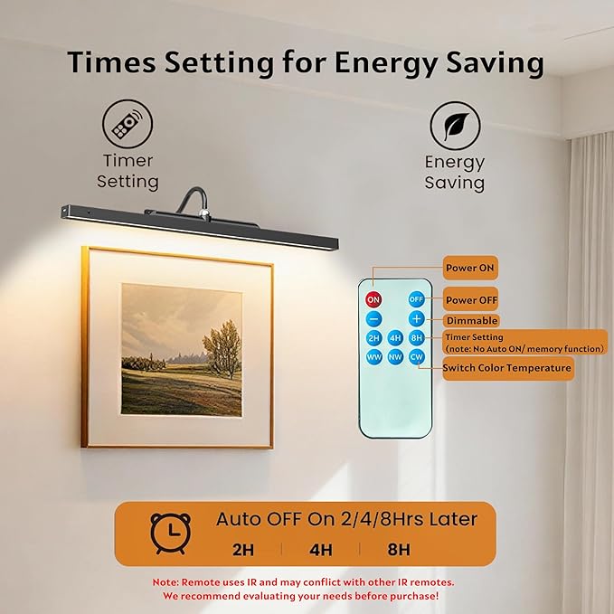 24 Inch Picture Light - Black Battery Operated Wireless Wall Sconce with Remote & Timer for Paintings, Gallery, Mirror & Artwork