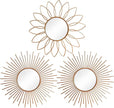 3 Pack Metal Mirrors for Wall Sunburst Wall Mirrors Home Décor Decorative Hanging Wall Art for Living Room Bedroom Entryway (Rose Gold2, Flower+Sunburst)