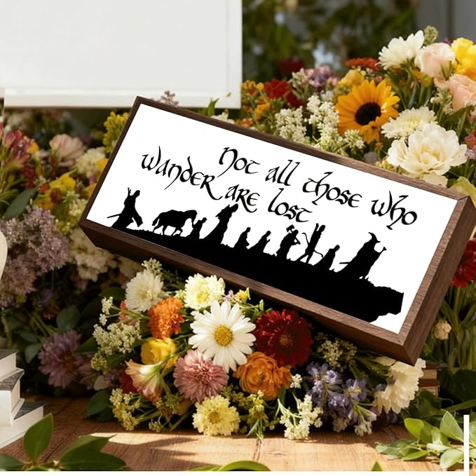 Not All Who Wonders are Lost Sign, Aesthetic Wooden Table Signs, Farmhouse Framed Wood Sign, Decorative Wooden Plaque, Home Office Decor, Shelf Table Decoration, Encouragement Gift for Women Men
