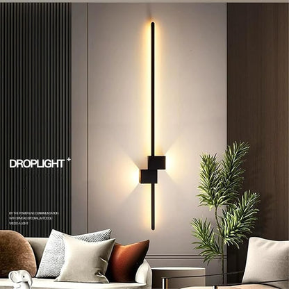 36-Inch LED Linear Wall Sconce, Hardwired Black Wall Light Fixture, Nordic Minimalist White and Gold Finish for Bedroom, Kitchen, Bedside