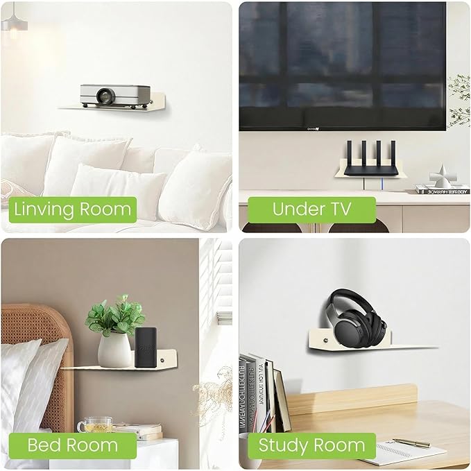 Steel Floating Shelves for Wall,Small Wall Shelf，Suitable for Bedroom, Living Room, Bathroom, Kitchen, Office (Warm White, 9.06x6.89 in)