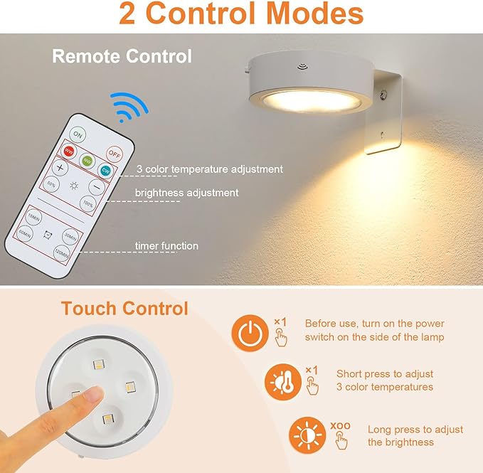6 Pack Rechargeable Battery LED Picture Light,Wall Lights for Pictures with Remote Dimmable and Timer,3 Lighting Modes Magnetic Art Display Light for Paintings Battery Operated-White