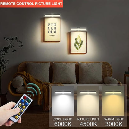 2 PACK Picture Light for Painting Battery with Remote on Wall in Bedroom Living Room, 3Lighting for Wall Art Pictures Posters,Dimmable Timer Set Display Accent Light for Frame Dart Gallery Portrait
