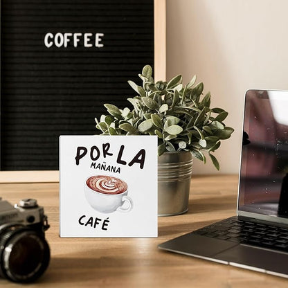 Coffee Bar Decor, Spanish Cafe Wooden Box Sign, Cafe Wood Block Box for Coffee Bar Home Kitchen Desk Shelf Tabletop Decor, 5x5 Inch