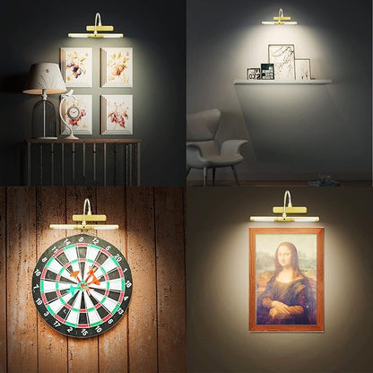 BIGLIGHT Wireless Battery Powered Bright LED Picture Light with Remote Control, 13 Inch Swivel Light Head with 3 Lighting Modes, Dimmable Lamp for Painting Photo Portrait Art Picture Frame, Gold