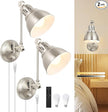 2 Pack Plug in Wall Sconces with Remote Control, Dimming, Adjustable Colors 2700K-6500K, Swing Arm Wall Lamps with Night Light & Timer, Plug-in or Hardwired, LED Bulbs Included, Brushed Nickel