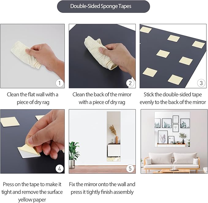 F2C Frameless Full Length Real Glass Flat Wall Mirror Tiles, 14'' x 14'' x 4PCS Set, Square Large Body Wall Mirror for Home, Living Room, Bathroom, Gym, Door