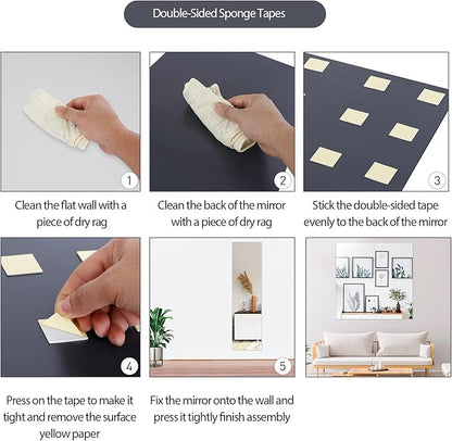F2C Frameless Full Length Real Glass Flat Wall Mirror Tiles, 14'' x 14'' x 4PCS Set, Square Large Body Wall Mirror for Home, Living Room, Bathroom, Gym, Door