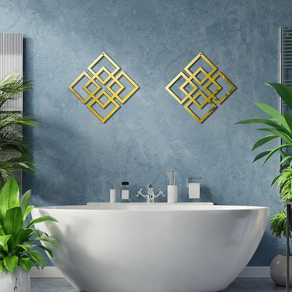 Weysat Wall Mount Home Mirror, 2 Pieces Silver Square Decorative Mirror for Bedroom, Living Room, Bathroom, 11.8 x 11.8 Inches(Gold,Mirrored)