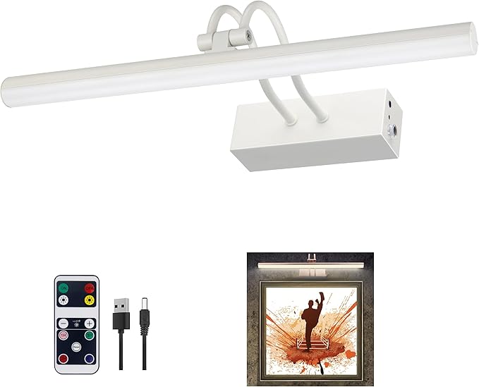 Picture Light,Picture Lights for Wall Cordless,16" Picture Lights with Timer and Dimmable,Battery Wall Lights for Display Gallery Painting Art Frame Portrait-WH