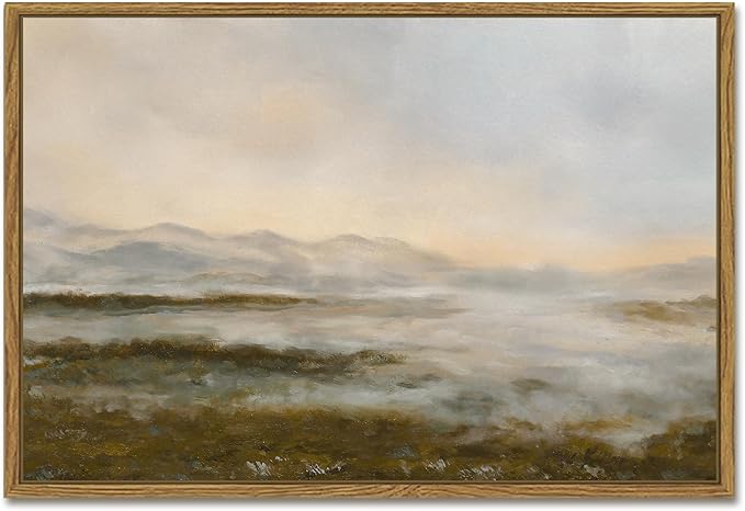 SHENIFY Landscape Framed Canvas Wall Art 16x24in Large Vintage Dusk in The Forest Classic Paints Farmhouse Bathroom Office Decor - Natural Framed