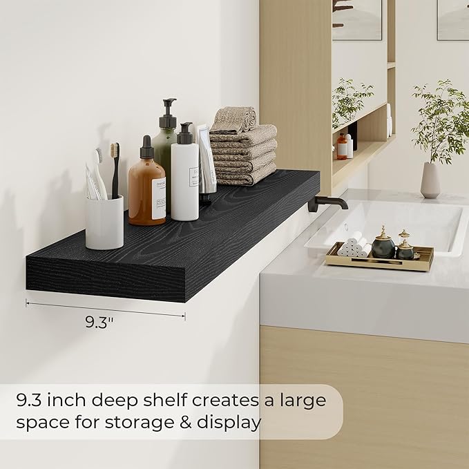 Dreamland 40 Inch Long Floating Shelves in White,9.3 Inch Deep Floating Shelf for Wall,Large Display & Storage Shelf, Wall Shelf for Bathroom Bedroom Living Room Kitchen Office，Set of 2