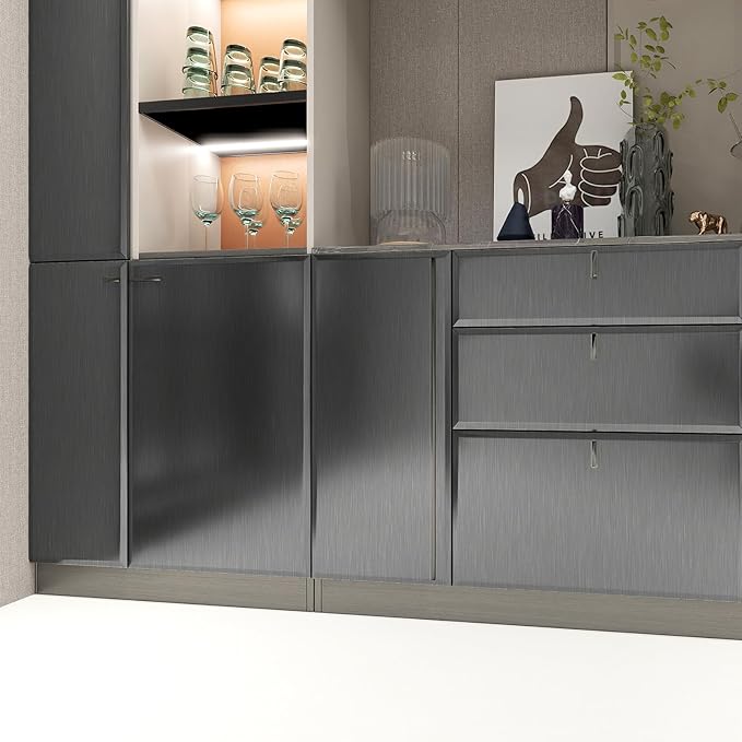 Dark Gray Stainless Steel Contact Paper Peel and Stick Countertop 15.7x196 Stainless Steel Peel Stick Wallpaper Self Adhesive Thick Vinyl Waterproof for Wall Paper Fridge Kitchen Cabinets