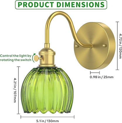 Wall Sconces Lights Lamp for Bedroom Bathroom, Modern Vanity Light Fixtures, Wall Mount Lighting Vintage Tulip Green Glass Shade for Living Room Mirror Hallway Kitchen