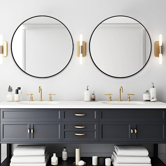 Fabuday Black Round Mirror 32 Inch for Bathroom - Large Wall Circle Mirror for Living Room, Entryway, Bedroom, Hallyway Big Circular Mirror with Matte Frame