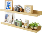 24 Inch Bamboo Floating Shelves - Picture Ledge Shelf with Lip Set of 2, Hanging Bamboo Wall Shelf for Storage, Natural Wood Floating Shelves for Living Room, Bedroom, Kitchen
