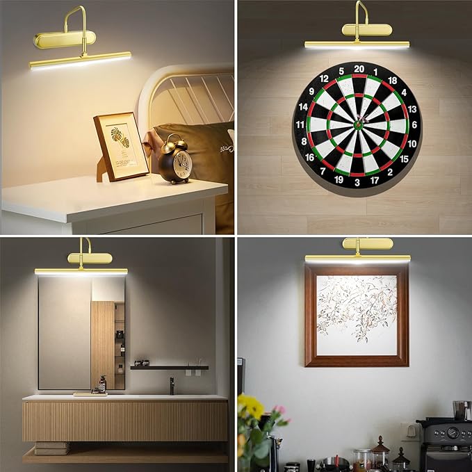 Picture Light,3AA Battery Art Lights for Paintings,Wireless Wall Lighting,Remote Control Accent Light with Timer and Dimmable for Frame,Portrait,Dartboard-Brass
