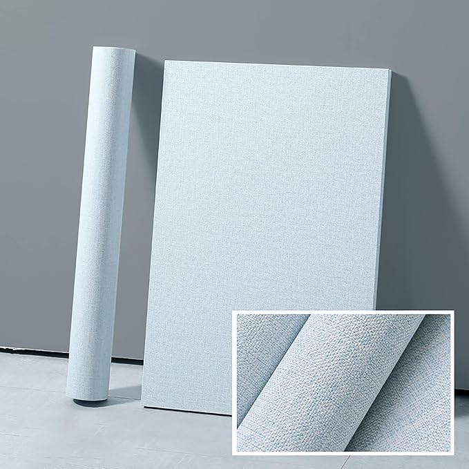 Yancorp Textured Fabric Grasscloth Peel and Stick Wallpaper Blue Contact Paper - 15.7"x120" Faux Grasscloth Peel & Stick - Light Blue