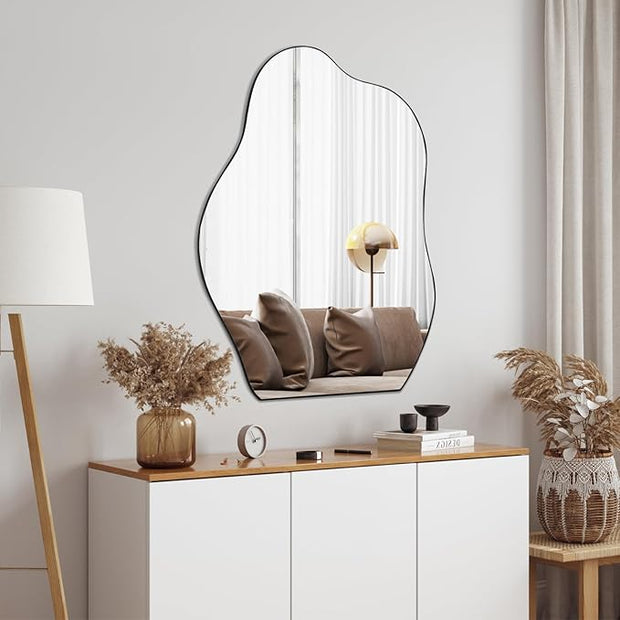 POZINO Irregular Mirror, 32"x24"Asymmetrical Mirror, Morden Odd Shape Mirrors, Abstract Frameless Wall Mirrors for Bathroom Living Room Bedroom Entryway Home Decor