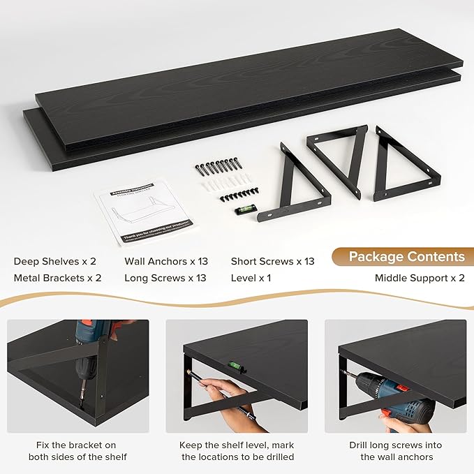 Deep Floating Shelves Wall Mounted, 48