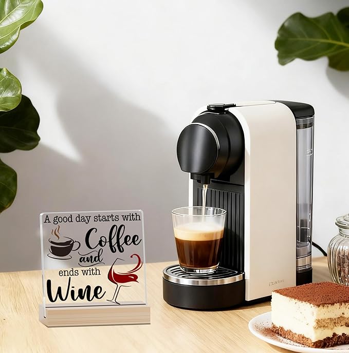 Coffee Bar Acrylic Decor Sign With Wood Stand, A Good Day Starts With Coffee And Ends With Wine Sign For Farmhouse Home Kitchen Bar Shelf Table, Gifts For Family Friend Coworker, A01