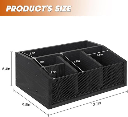 Coffee Station Organizer, Coffee Bar Organizer for Countertop, Coffee and Tea Condiment Storage Organizer, 5 Compartments Coffee Bar Accessories and Organizer, Black, Wooden (Black)