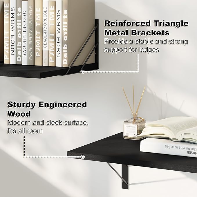 Love-KANKEI Wide Floating Shelves for Wall, Black 16
