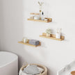 RICHFOCUS Floating Shelves for Wall, 16 inch Solid Wood Picture Ledge Shelf for Wall Storage, Nursery Book Shelves with Lip for Living Room Bathroom Bedroom Kitchen, Set of 3, Natural