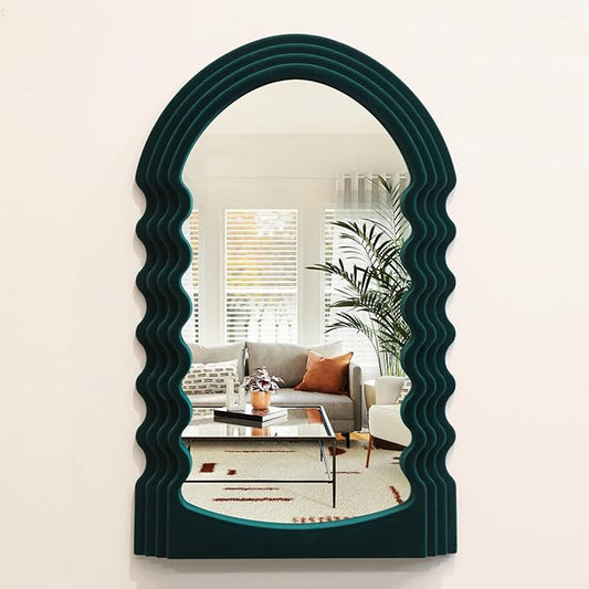 Green Wall Mirror Decor for Hallway Entryway, Irregular Arched Small Decorative Mirrors for Home Office Living Room, Modern Hanging Wall Art Sculpture for Christmas Wedding Gift (Green)