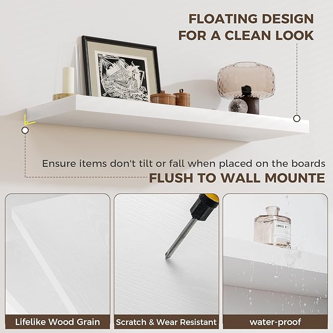 Fun Memories Small Floating Shelves for Wall - 8 Inch Square Wall Shelves with Invisible Brackets, White Shelves for Bathroom, Living Room, Bedroom, and Kitchen Decor, Set of 3