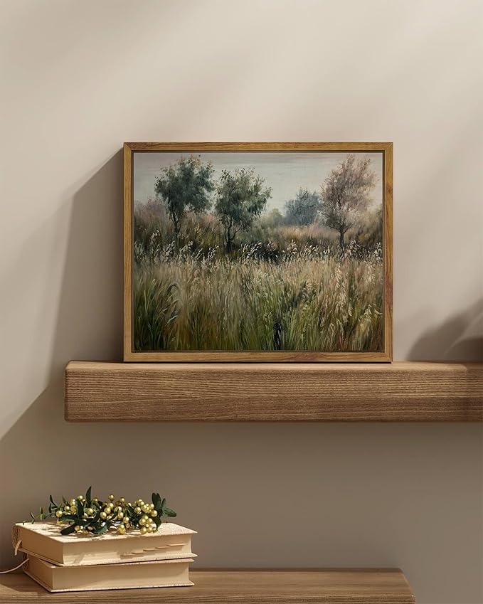 SHENIFY Landscape Framed Canvas Wall Art Vintage Classical Wilderness Prints Modern Kitchen Bathroom Office Decor - 8x10in Natural Framed