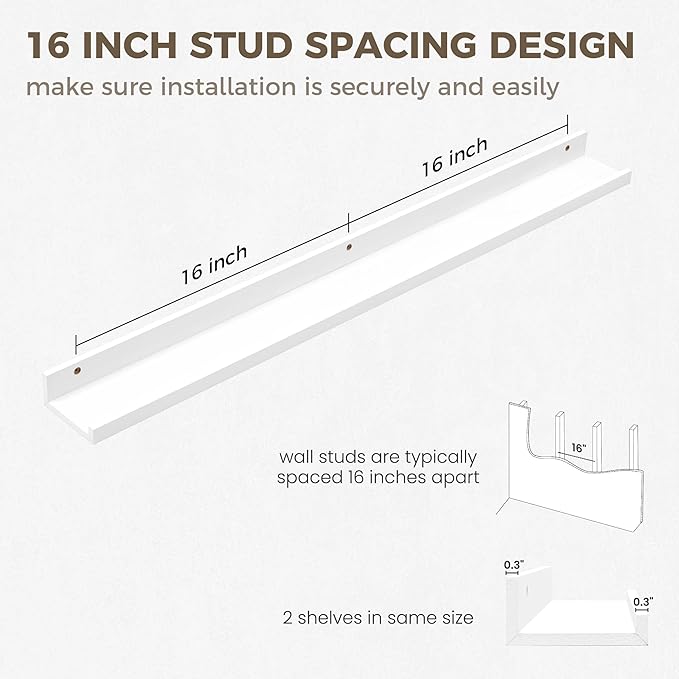 Axeman 36 Inch Floating Shelves | Picture Ledge Shelf Set of 2 | White Wall Shelves with Lip | White Picture Shelf for Wall with Ledge | Photo Ledges 36 Inch