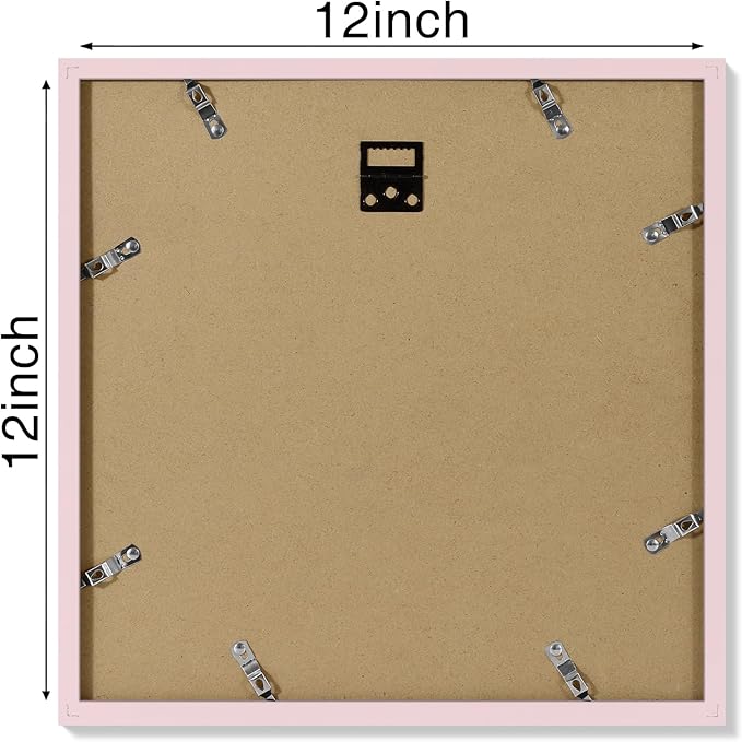 Vittanly 12x12 Picture Frames Set of 4, Display Pictures 8x8 with Mat or 12x12 without Mat, Gallery Frame for Wall Display, Engineered Wood with Shatter Resistant Plexiglass, Pale Pink