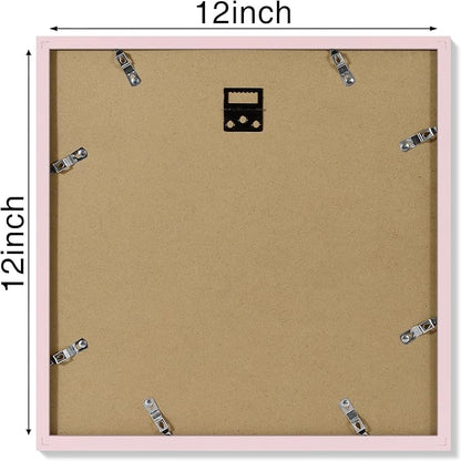 Vittanly 12x12 Picture Frames Set of 4, Display Pictures 8x8 with Mat or 12x12 without Mat, Gallery Frame for Wall Display, Engineered Wood with Shatter Resistant Plexiglass, Pale Pink