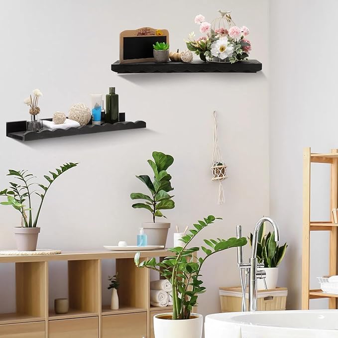Suzile 2 Pcs Scalloped Shelves Wall Floating Shelves Set for Room, Bathroom, Bedroom, Cute Room Decor Aesthetic and Books, Toys, Photo Frames Storage(23