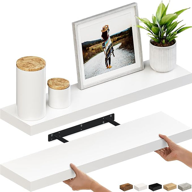 Ballucci Floating Shelves, 36" Wood Wall Shelf Set of 2, with Invisible Brackets for Bathroom, Living Room, Bedroom, Kitchen, Nursery, 6" Deep, White