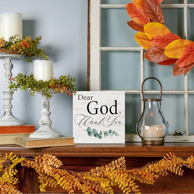 Thank You God Gifts for Women Men, Dear God Thank You, Religious Rustic Wood Box Sign, Christian Gifts for Friends Family, Shelf Living Room Table Decor, Boho Office Decorative Signs for Home Office