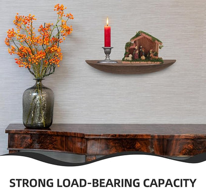 VOSAREA Half Round Floating Shelves, 21cm Wood Wall Floating Shelf Walll Mounted Shelves Photo Frame Holder for Bedroom Living Room Bathroom Kitchen Office