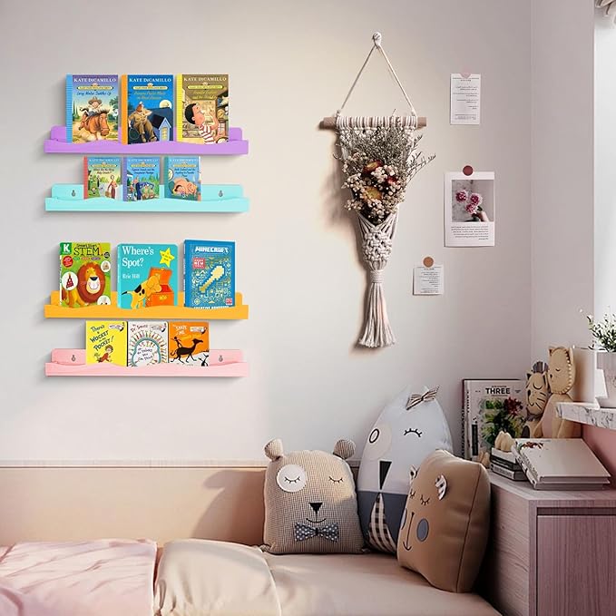 6 Pack Nail Polish Wall Racks 15 Inch Acrylic Multi Color Floating Shelves for Kids Book,Tattoo Ink, Essential Oils, Figurine Display Ledges Spice Rack for Salons Retailers Home