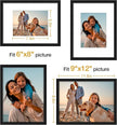 Vittanly 9x12 Picture Frames Set of 4, Display Pictures 6x8 with Mat or 9x12 without Mat, Gallery Wall Frame Set for Wall Mounting, Engineered Wood with Shatter Resistant Plexiglass, Black