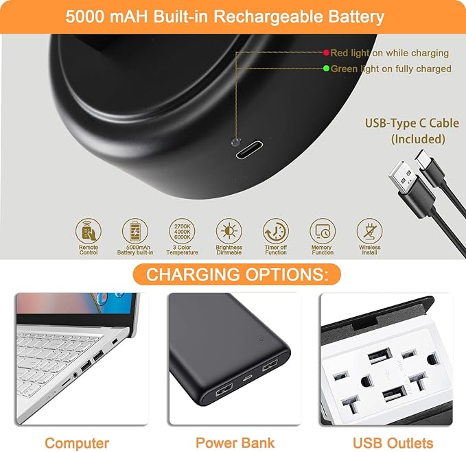 Rechargeable Picture Light for Wall, Cordless Art Lights Battery Operated, Dimmable Wall Light with Remote & Timer, 3 Color Modes for Paintings, Gallery, Artwork(Black, 12inch)