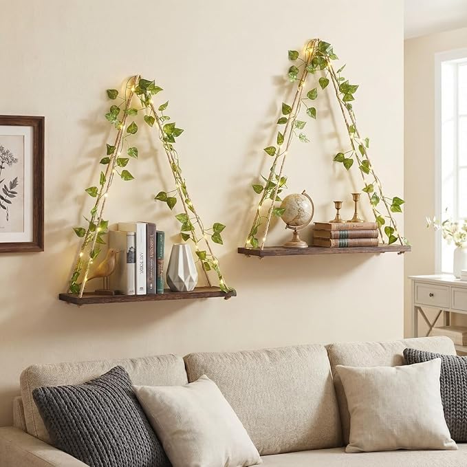 2 Set Floating Shelves for Wall, Plant Wall Decor Hanging Shelves Hanging Shelf with 48 Pcs 3D Butterfly Stickers Cottage Core Decor for Bedroom Bathroom Living Room Kitchen House