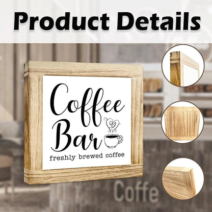 Vintage Coffees Bar Signs Coffee Bar Freshly Brewed Farmhouse Cafe Sign Handcrafted Wood Sign Rustic Cafe Style Wall Decor For Kitchen Office Display Perfect Coffee Lover Gift Square Wood 5.9x5.9 Inch