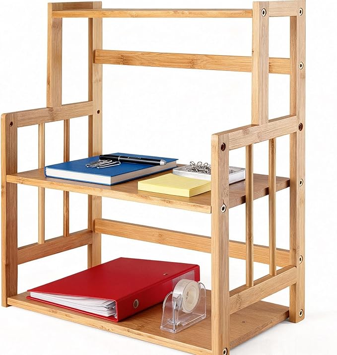 HYNAWIN Bamboo Spice Rack 3-Tier Kitchen Countertop Organizer, Adjustable Shelf Pantry Storage Stand for Herbs, Jars, and Bottles