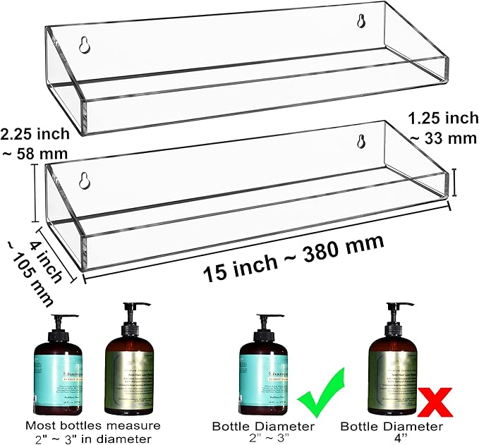AMT 2 Pack Acrylic Floating Shelves, 15
