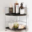 2-Tier Bathroom Organizer Countertop Corner - Makeup Organizer Cosmetic Perfume Holder Bedroom Storage Shelf or Kitchen Spice Rack (Chrome + Black)