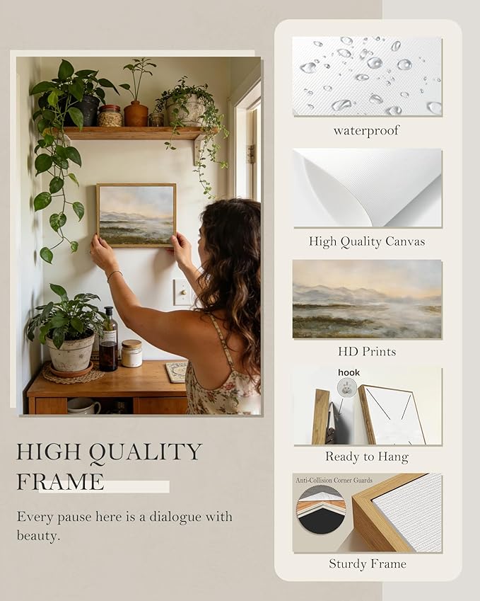 SHENIFY Landscape Framed Canvas Wall Art Vintage Dusk in The Forest Classic Paints Farmhouse Kitchen Office Decor - 8x10in Natural Framed